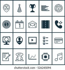 Set Of 20 Universal Editable Icons. Can Be Used For Web, Mobile And App Design. Includes Elements Such As Achievement Graph, Discount Location, Agenda And More.