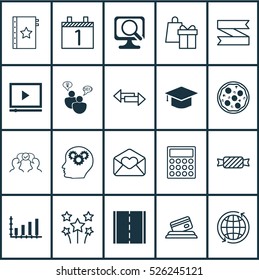 Set Of 20 Universal Editable Icons. Can Be Used For Web, Mobile And App Design. Includes Elements Such As World, Pizza Meal, Shopping And More.