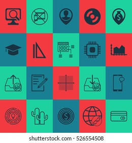 Set Of 20 Universal Editable Icons. Can Be Used For Web, Mobile And App Design. Includes Elements Such As Business Goal, Graphical Grid, Chip And More.