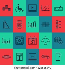 Set Of 20 Universal Editable Icons. Can Be Used For Web, Mobile And App Design. Includes Elements Such As Collaboration, Date, Bank Payment And More.