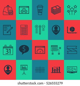 Set Of 20 Universal Editable Icons. Can Be Used For Web, Mobile And App Design. Includes Elements Such As Blank Ribbon, Square Diagram, Takeaway Coffee And More.