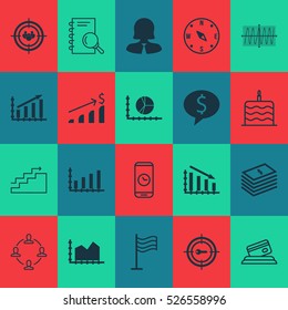 Set Of 20 Universal Editable Icons. Can Be Used For Web, Mobile And App Design. Includes Elements Such As Collaboration, Profit Graph, Call Duration And More.