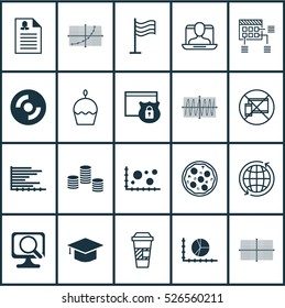 Set Of 20 Universal Editable Icons. Can Be Used For Web, Mobile And App Design. Includes Elements Such As Circle Graph, Pizza Meal, Schedule And More.