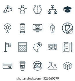 Set Of 20 Universal Editable Icons. Can Be Used For Web, Mobile And App Design. Includes Elements Such As Connectivity, Sliced Pizza, Drink Cup And More.
