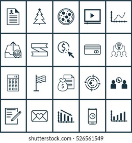 Set Of 20 Universal Editable Icons. Can Be Used For Web, Mobile And App Design. Includes Elements Such As Phone Conference, Currency Recycle, Curriculum Vitae And More.