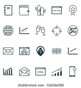 Set Of 20 Universal Editable Icons. Can Be Used For Web, Mobile And App Design. Includes Elements Such As Messaging, World, Spiral Notebook And More.