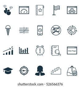 Set Of 20 Universal Editable Icons. Can Be Used For Web, Mobile And App Design. Includes Elements Such As Raise Diagram, Analysis, Loading Speed And More.
