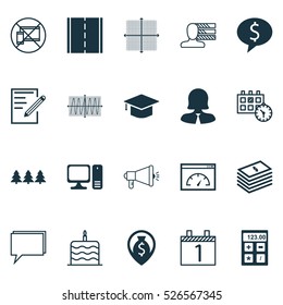 Set Of 20 Universal Editable Icons. Can Be Used For Web, Mobile And App Design. Includes Elements Such As Celebration Cake, Money Navigation, Graduation And More.
