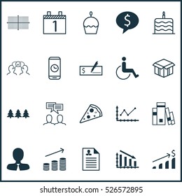 Set Of 20 Universal Editable Icons. Can Be Used For Web, Mobile And App Design. Includes Elements Such As Discussion, Coins Growth, Library And More.