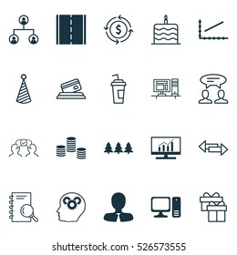Set Of 20 Universal Editable Icons. Can Be Used For Web, Mobile And App Design. Includes Elements Such As Desktop Computer, Money, Drink Cup And More.