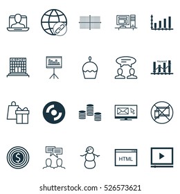 Set Of 20 Universal Editable Icons. Can Be Used For Web, Mobile And App Design. Includes Elements Such As Discussion, Airport Construction, Social Profile And More.