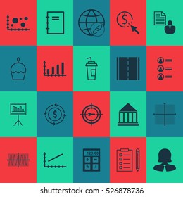 Set Of 20 Universal Editable Icons. Can Be Used For Web, Mobile And App Design. Includes Elements Such As Dynamics, Presentation, Birthday Cake And More.