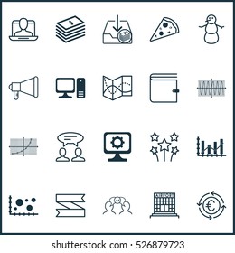 Set Of 20 Universal Editable Icons. Can Be Used For Web, Mobile And App Design. Includes Elements Such As Road Map, Announcement, Dollar Salary And More.