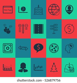 Set Of 20 Universal Editable Icons. Can Be Used For Web, Mobile And App Design. Includes Elements Such As Segmented Bar Graph, Paid Download, Stock Market And More.