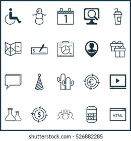 Set Of 20 Universal Editable Icons. Can Be Used For Web, Mobile And App Design. Includes Elements Such As Currency Recycle, Drink Cup, Board And More.