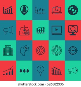 Set Of 20 Universal Editable Icons. Can Be Used For Web, Mobile And App Design. Includes Elements Such As Video Player, Blank Cd, Hotel Construction And More.
