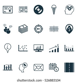 Set Of 20 Universal Editable Icons. Can Be Used For Web, Mobile And App Design. Includes Elements Such As Brain Process, Keyword Marketing, Segmented Bar Graph And More.