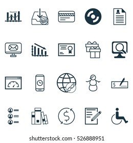 Set Of 20 Universal Editable Icons. Can Be Used For Web, Mobile And App Design. Includes Elements Such As Fail Graph, Money Trasnfer, Email And More.