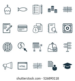 Set Of 20 Universal Editable Icons. Can Be Used For Web, Mobile And App Design. Includes Elements Such As Money, Music, Report And More.