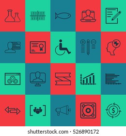 Set Of 20 Universal Editable Icons. Can Be Used For Web, Mobile And App Design. Includes Elements Such As Social Profile, Decision Making, Media Campaign And More.