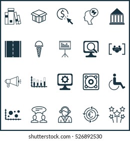 Set Of 20 Universal Editable Icons. Can Be Used For Web, Mobile And App Design. Includes Elements Such As Laptop, Currency Recycle, Human Mind And More.