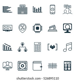 Set Of 20 Universal Editable Icons. Can Be Used For Web, Mobile And App Design. Includes Elements Such As Chip, Cosinus Diagram, Raise Diagram And More.