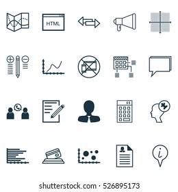 Set Of 20 Universal Editable Icons. Can Be Used For Web, Mobile And App Design. Includes Elements Such As Human Mind, Info Pointer, Announcement And More.