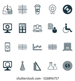 Set Of 20 Universal Editable Icons. Can Be Used For Web, Mobile And App Design. Includes Elements Such As Stock Market, Accessibility, Sinus Graph And More.