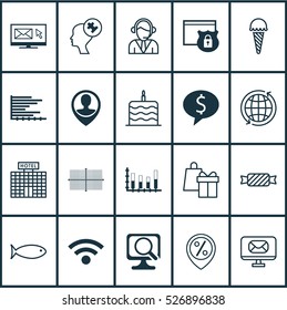 Set Of 20 Universal Editable Icons. Can Be Used For Web, Mobile And App Design. Includes Elements Such As Operator, Frozen Food, Sweet And More.