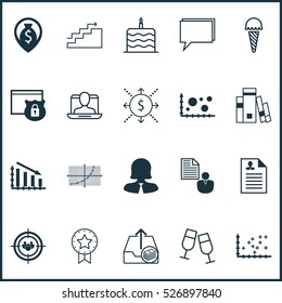 Set Of 20 Universal Editable Icons. Can Be Used For Web, Mobile And App Design. Includes Elements Such As Money Navigation, Business Woman, Plot Diagram And More.