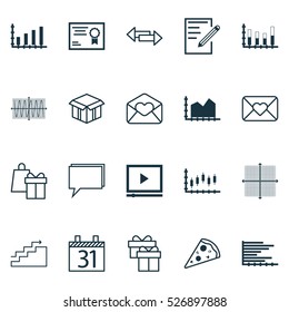 Set Of 20 Universal Editable Icons. Can Be Used For Web, Mobile And App Design. Includes Elements Such As Video Player, Shopping, Present And More.