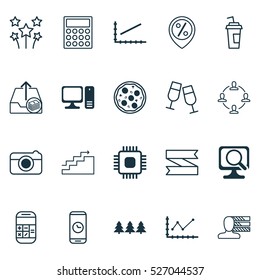 Set Of 20 Universal Editable Icons. Can Be Used For Web, Mobile And App Design. Includes Elements Such As Holiday Ornament, Discount Location, Growth And More.