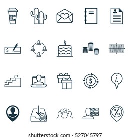 Set Of 20 Universal Editable Icons. Can Be Used For Web, Mobile And App Design. Includes Elements Such As Social Profile, Collaboration, Curriculum Vitae And More.