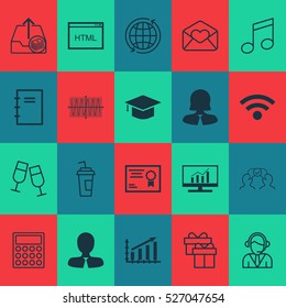 Set Of 20 Universal Editable Icons. Can Be Used For Web, Mobile And App Design. Includes Elements Such As Graduation, Champagne Glasses, Manager And More.