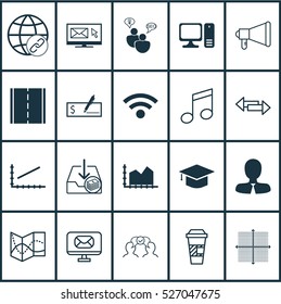 Set Of 20 Universal Editable Icons. Can Be Used For Web, Mobile And App Design. Includes Elements Such As Road Map, Wireless, Manager And More.