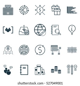 Set Of 20 Universal Editable Icons. Can Be Used For Web, Mobile And App Design. Includes Elements Such As Spiral Notebook, SEO Brainstorm, Cosinus Diagram And More.