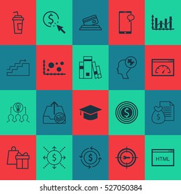 Set Of 20 Universal Editable Icons. Can Be Used For Web, Mobile And App Design. Includes Elements Such As Growth, Paid Upload, Library And More.