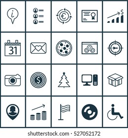 Set Of 20 Universal Editable Icons. Can Be Used For Web, Mobile And App Design. Includes Elements Such As Desktop Computer, Open Cardboard, Currency Recycle And More.