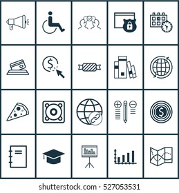 Set Of 20 Universal Editable Icons. Can Be Used For Web, Mobile And App Design. Includes Elements Such As Library, Sliced Pizza, World And More.