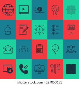 Set Of 20 Universal Editable Icons. Can Be Used For Web, Mobile And App Design. Includes Elements Such As Connectivity, Video Player, Cellular Data And More.