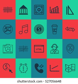 Set Of 20 Universal Editable Icons. Can Be Used For Web, Mobile And App Design. Includes Elements Such As Takeaway Coffee, Line Graph, PPC And More.