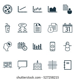 Set Of 20 Universal Editable Icons. Can Be Used For Web, Mobile And App Design. Includes Elements Such As Computer, Graphical Grid, Spiral Notebook And More.