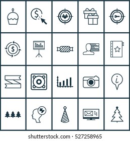 Set Of 20 Universal Editable Icons. Can Be Used For Web, Mobile And App Design. Includes Elements Such As Sweet, Decorated Tree, Money Recycle And More.