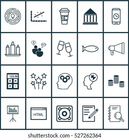 Set Of 20 Universal Editable Icons. Can Be Used For Web, Mobile And App Design. Includes Elements Such As Festive Fireworks, Takeaway Coffee, Analysis And More.