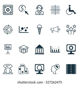 Set Of 20 Universal Editable Icons. Can Be Used For Web, Mobile And App Design. Includes Elements Such As Currency Recycle, Open Cardboard, Dialogue And More.