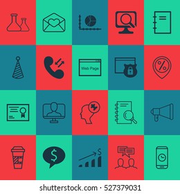 Set Of 20 Universal Editable Icons. Can Be Used For Web, Mobile And App Design. Includes Elements Such As Takeaway Coffee, Circle Graph, Greeting Email And More.