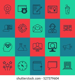 Set Of 20 Universal Editable Icons. Can Be Used For Web, Mobile And App Design. Includes Elements Such As Festive Fireworks, Drink Cup, Operator And More.