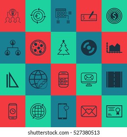 Set Of 20 Universal Editable Icons. Can Be Used For Web, Mobile And App Design. Includes Elements Such As World, Email, Schedule And More.