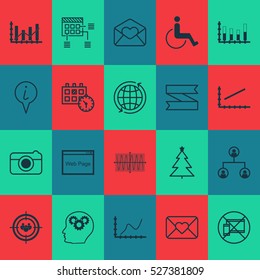 Set Of 20 Universal Editable Icons. Can Be Used For Web, Mobile And App Design. Includes Elements Such As Segmented Bar Graph, Brain Process, Achievement Graph And More.