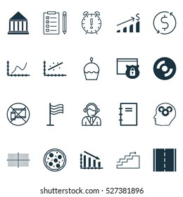 Set Of 20 Universal Editable Icons. Can Be Used For Web, Mobile And App Design. Includes Elements Such As Fail Graph, Growth, Square Diagram And More.